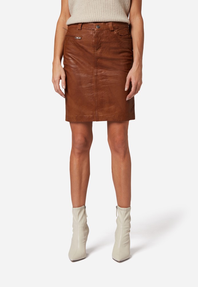 Damen-Lederrock 0132 Skirt, Cognac Braun in 2 Farben, Bild 1