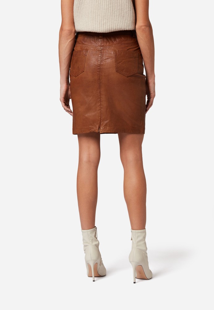 Ladies Leather Skirt 0132 Skirt, Cognac Brown in 2 colors, Bild 3
