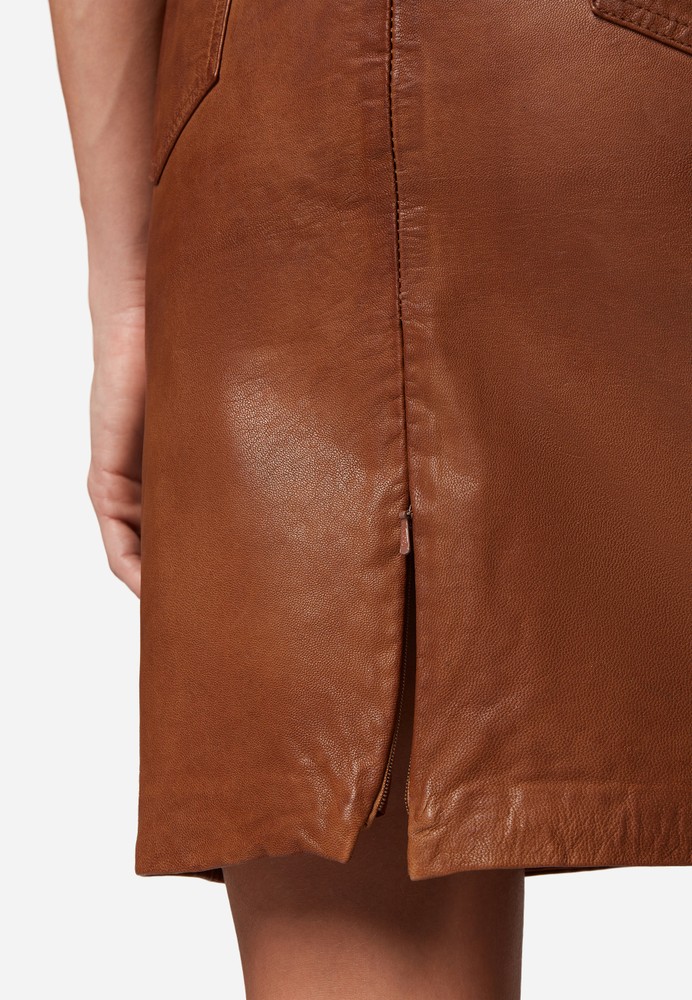 Ladies Leather Skirt 0132 Skirt, Cognac Brown in 2 colors, Bild 4