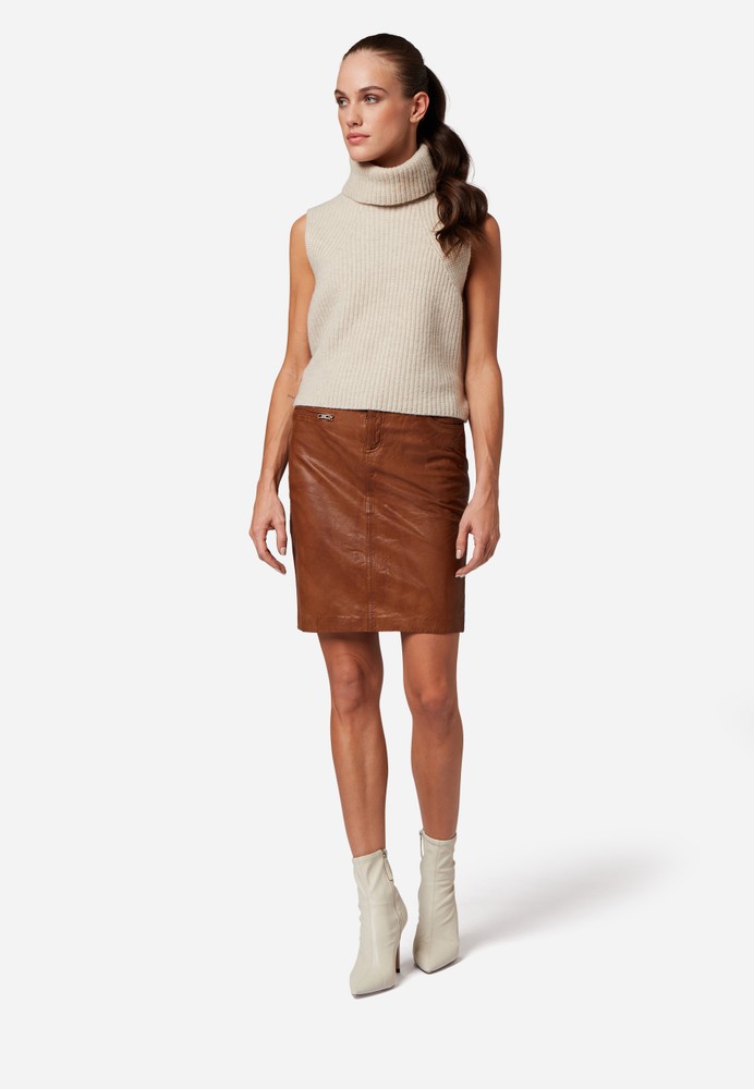 Ladies Leather Skirt 0132 Skirt, Cognac Brown in 2 colors, Bild 2