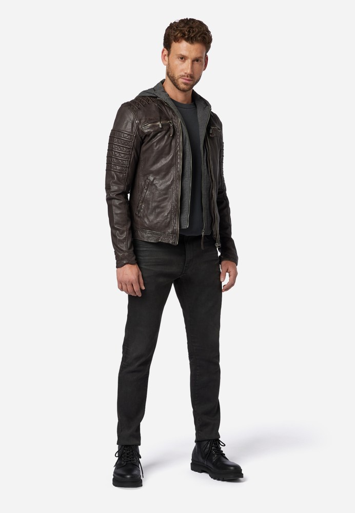 Men's leather jacket 12815 Hood, Brown in 3 colors, Bild 2