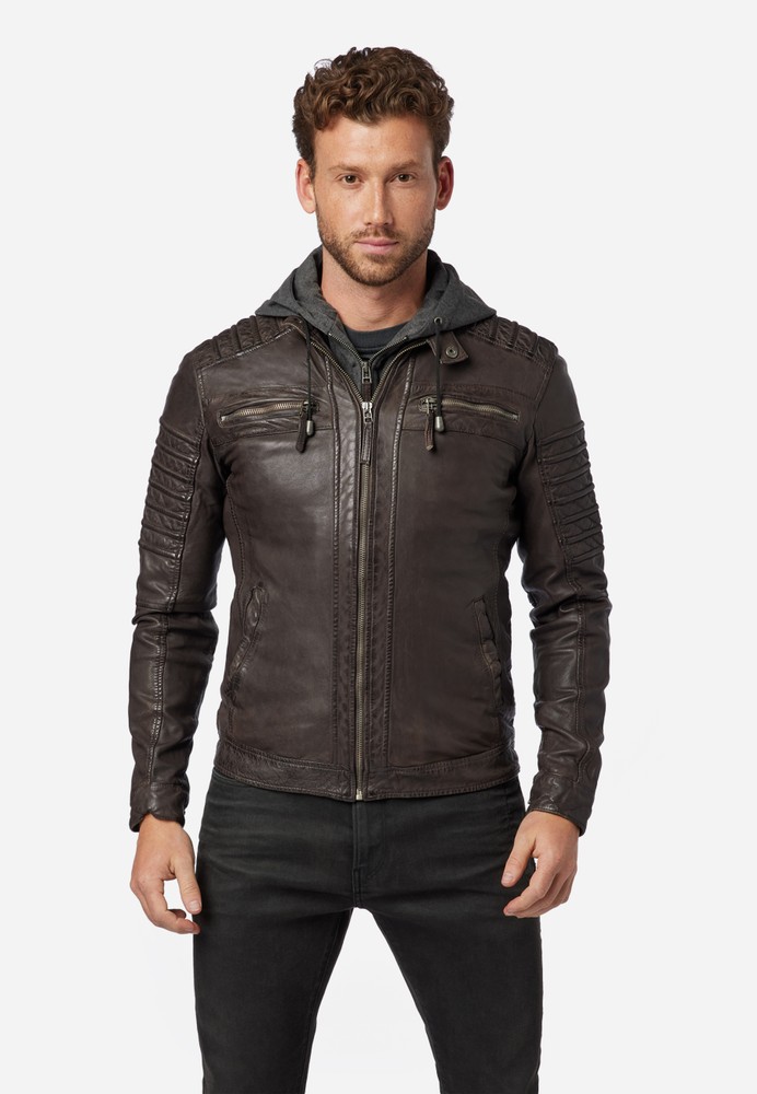 Men's leather jacket 12815 Hood, Brown in 3 colors, Bild 1