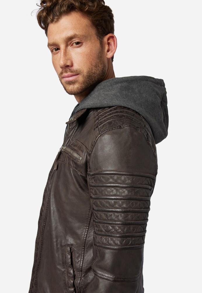 Men's leather jacket 12815 Hood, Brown in 3 colors, Bild 4