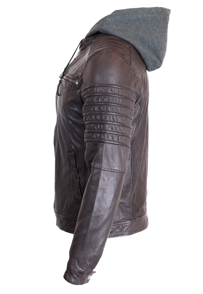 Men's leather jacket 12815 Hood, Brown in 3 colors, Bild 6