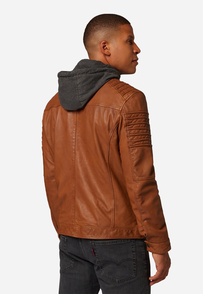 Men's Leather Jacket 12815 Hood, Cognac Brown in 3 colors, Bild 3