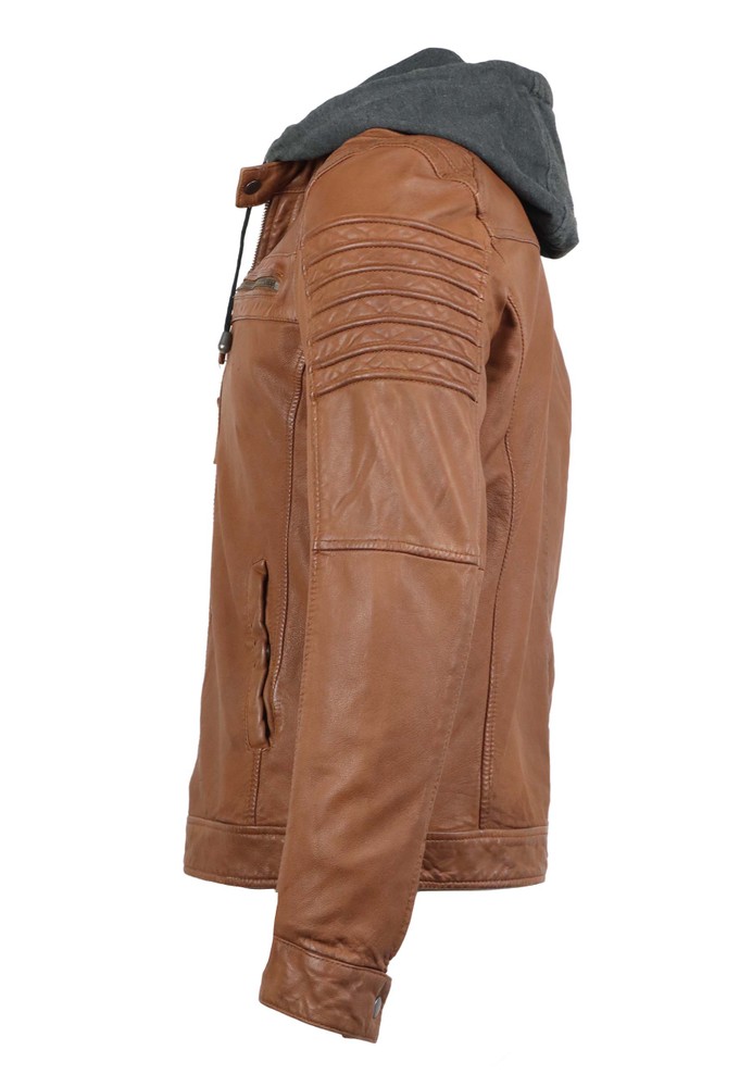 Men's Leather Jacket 12815 Hood, Cognac Brown in 3 colors, Bild 2