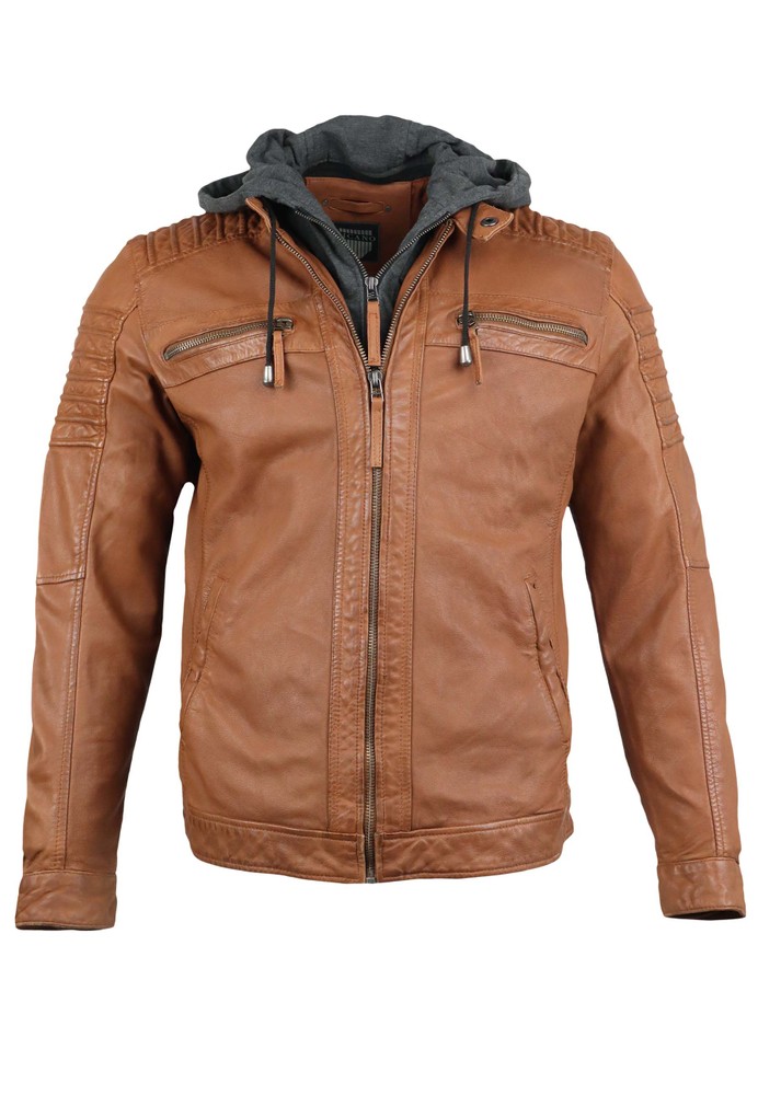 Men's Leather Jacket 12815 Hood, Cognac Brown in 3 colors, Bild 1