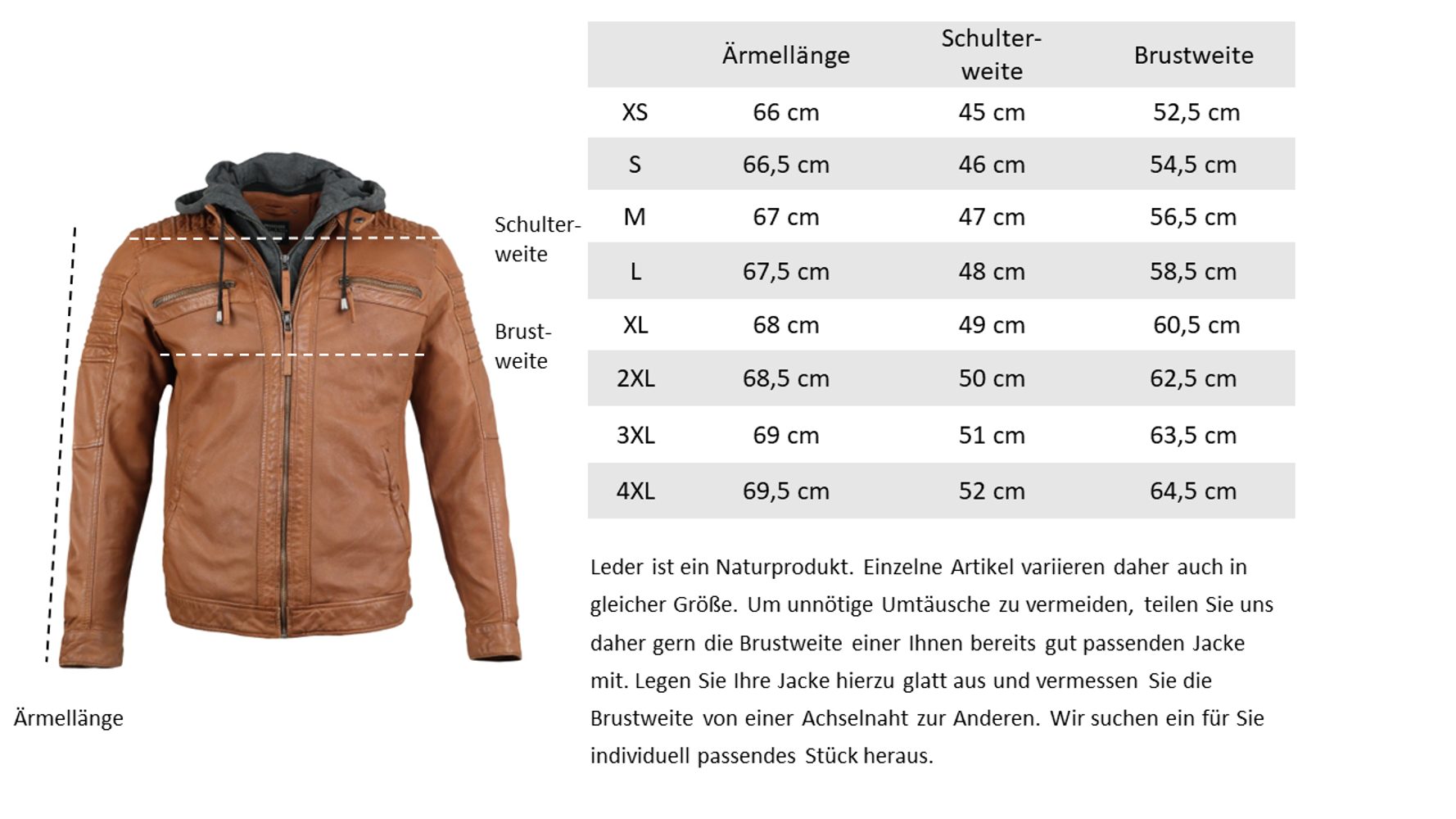 Men's Leather Jacket 12815 Hood, Cognac Brown in 3 colors, Bild 6