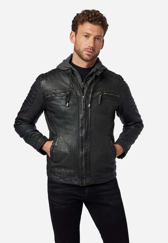 Men's leather jacket 12815 Hood, black in 3 colors, Bild 1