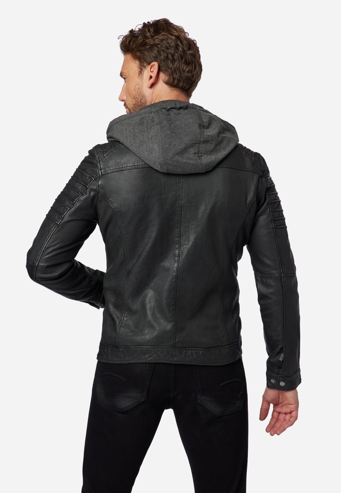 Men's leather jacket 12815 Hood, black in 3 colors, Bild 3