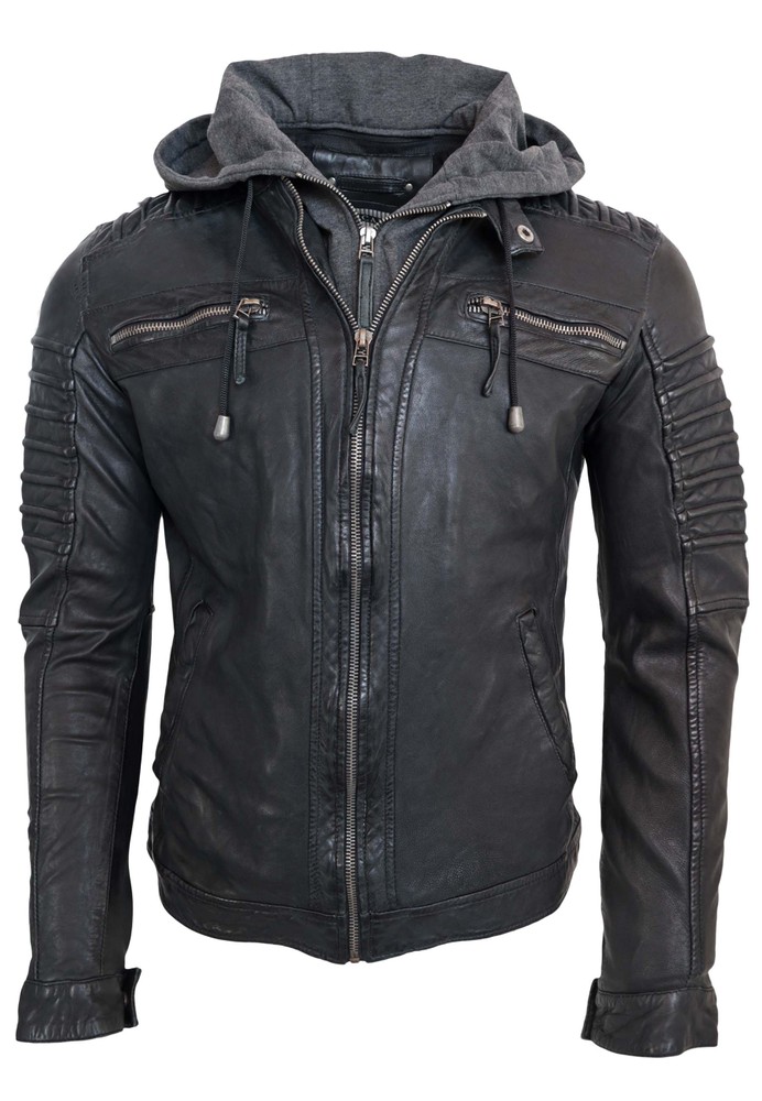 Men's leather jacket 12815 Hood, black in 3 colors, Bild 6