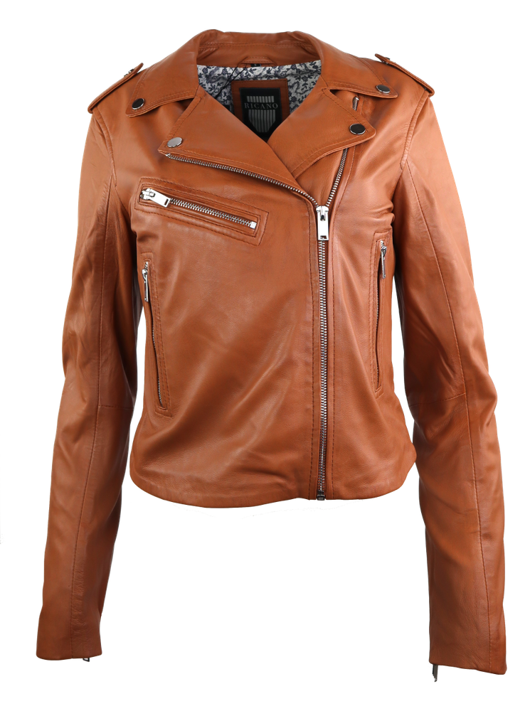 Ladies Leather Jacket 7620, Cognac Brown in 2 colors, Bild 1