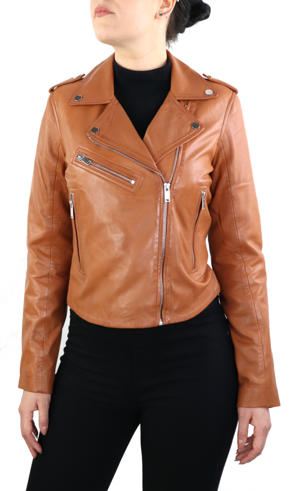 Ladies Leather Jacket 7620, Cognac Brown in 2 colors, Bild 2