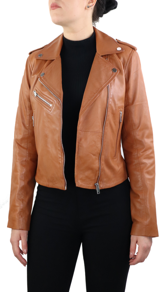 Ladies Leather Jacket 7620, Cognac Brown in 2 colors, Bild 3
