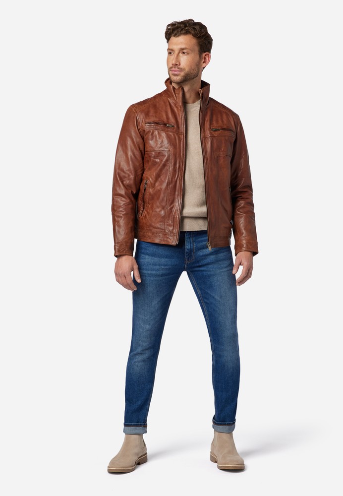 Men's leather jacket Albert, Cognac Brown in 3 colors, Bild 2