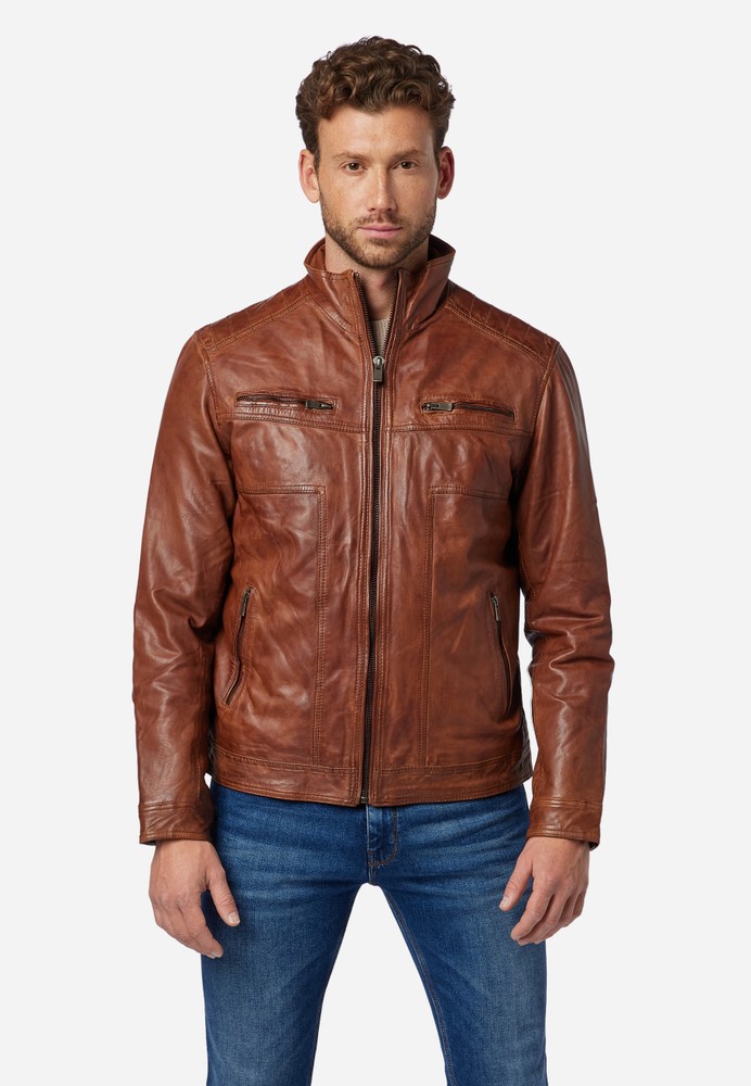 Men's leather jacket Albert, Cognac Brown in 3 colors, Bild 1