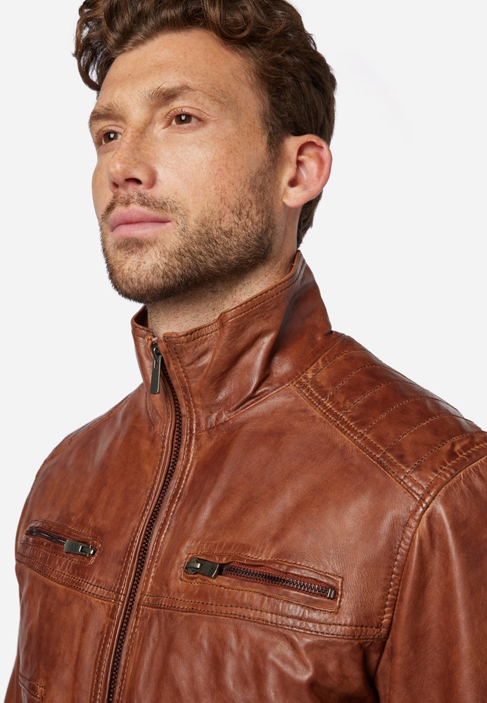 Men's leather jacket Albert, Cognac Brown in 3 colors, Bild 4