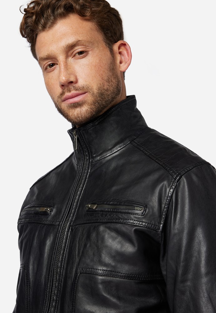 Men's leather jacket Albert, black in 3 colors, Bild 5