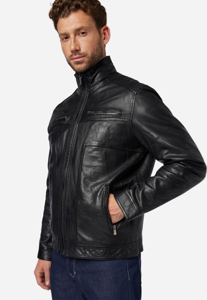 Men's leather jacket Albert, black in 3 colors, Bild 4