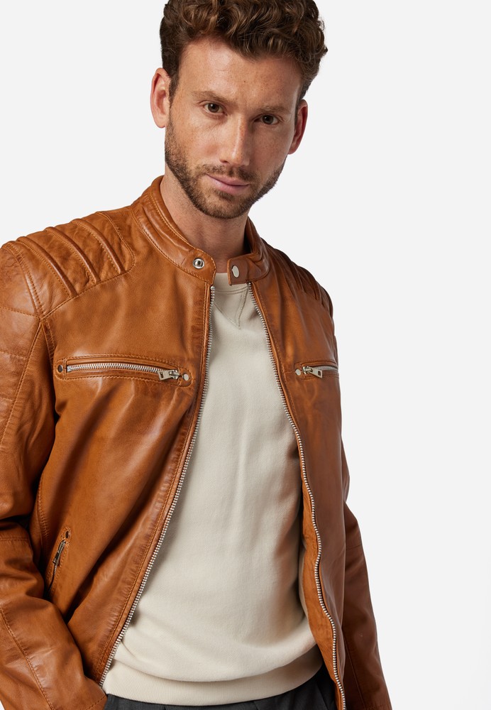 Men's leather jacket Caesar, Cognac Brown in 2 colors, Bild 4