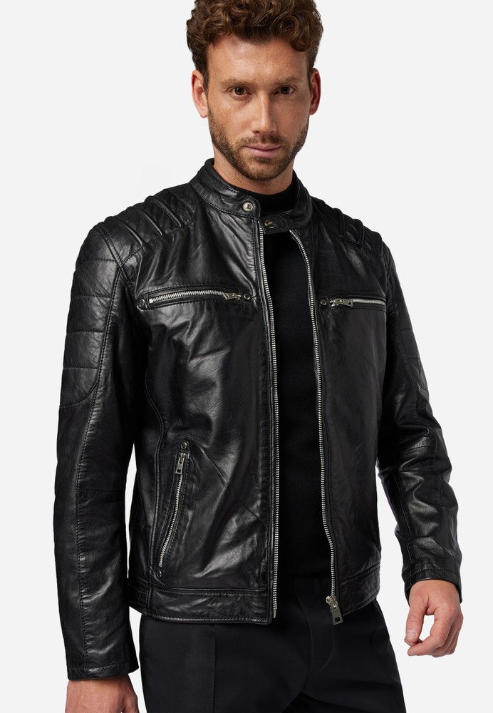 Men's leather jacket Caesar, black in 2 colors, Bild 4