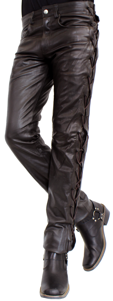 Men's leather pants Cow Waxy (laced), Brown in 2 colors, Bild 1
