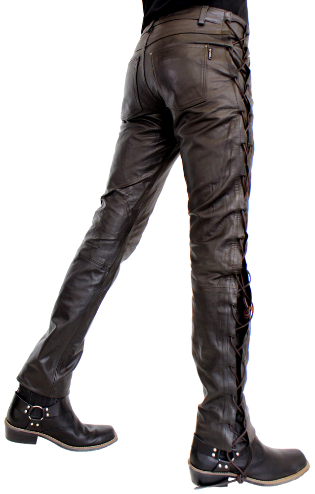 Men's leather pants Cow Waxy (laced), Brown in 2 colors, Bild 3