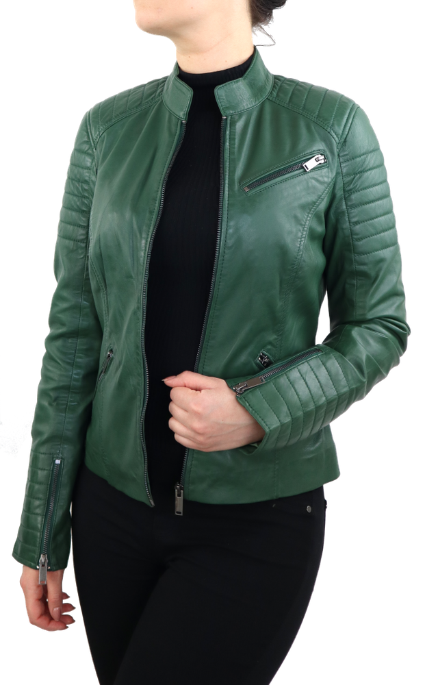 Ladies leather jacket 7621, green in 2 colors, Bild 3