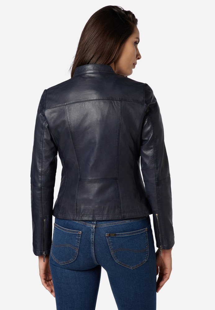 Ladies leather jacket Abigale, Blue in 10 colors, Bild 3
