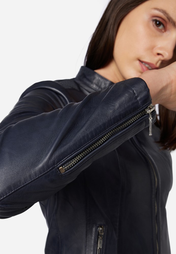 Ladies leather jacket Abigale, Blue in 10 colors, Bild 5