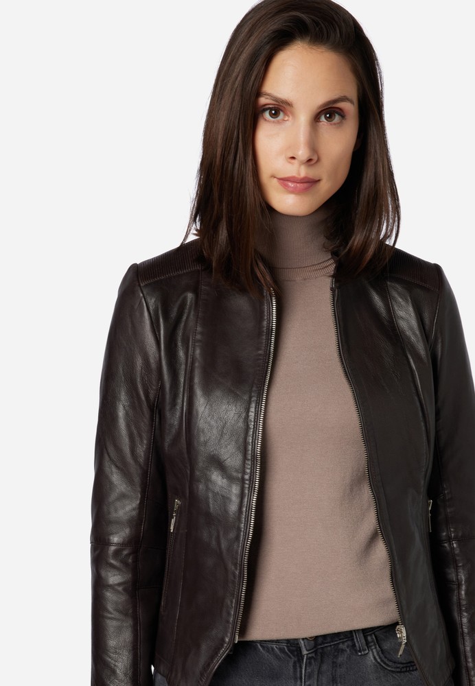 Ladies leather jacket Abigale, Brown in 10 colors, Bild 4