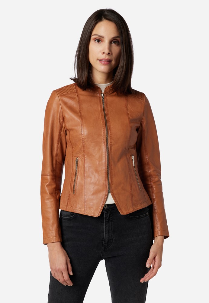 Ladies leather jacket Abigale, Cognac Brown in 10 colors, Bild 2