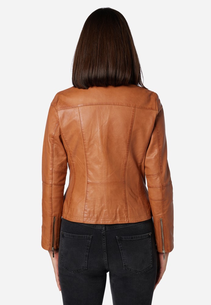 Ladies leather jacket Abigale, Cognac Brown in 12 colors, Bild 4