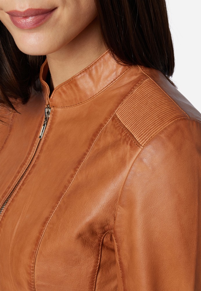 Ladies leather jacket Abigale, Cognac Brown in 10 colors, Bild 5