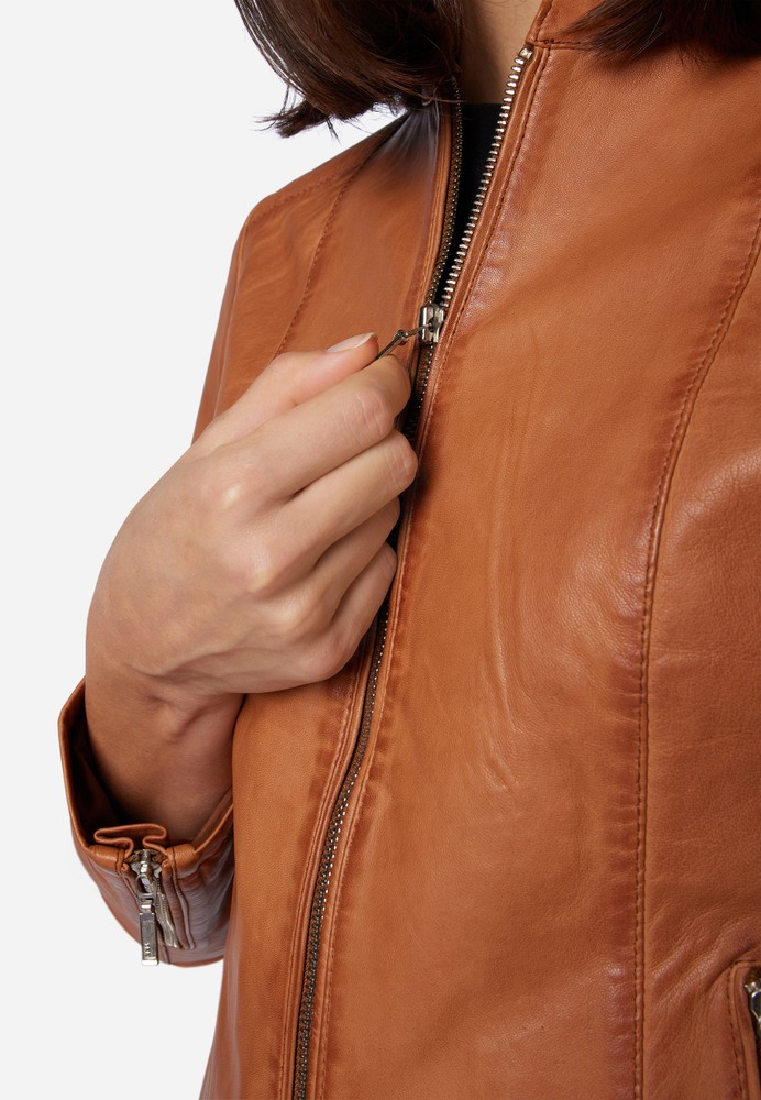 Ladies leather jacket Abigale, Cognac Brown in 12 colors, Bild 6