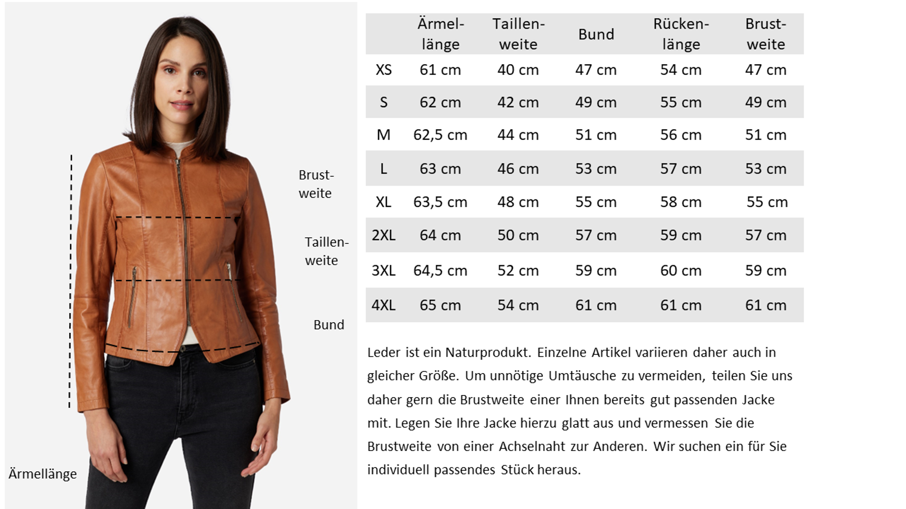 Ladies leather jacket Abigale, Cognac Brown in 10 colors, Bild 8