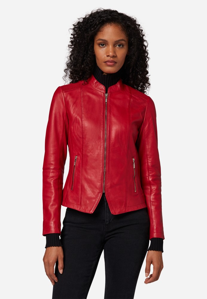 Ladies leather jacket Abigale, Red in 10 colors, Bild 1