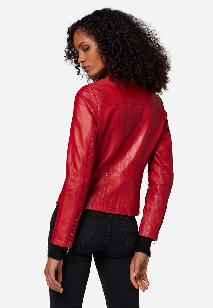 Ladies leather jacket Abigale, Red in 10 colors, Bild 3