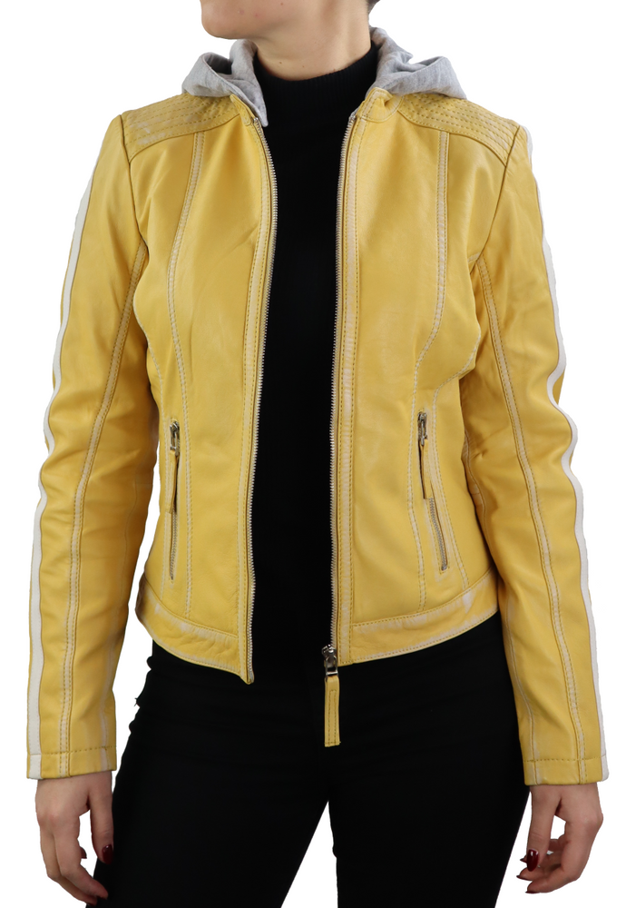 Ladies leather jacket Fitty, yellow in 4 colors, Bild 3