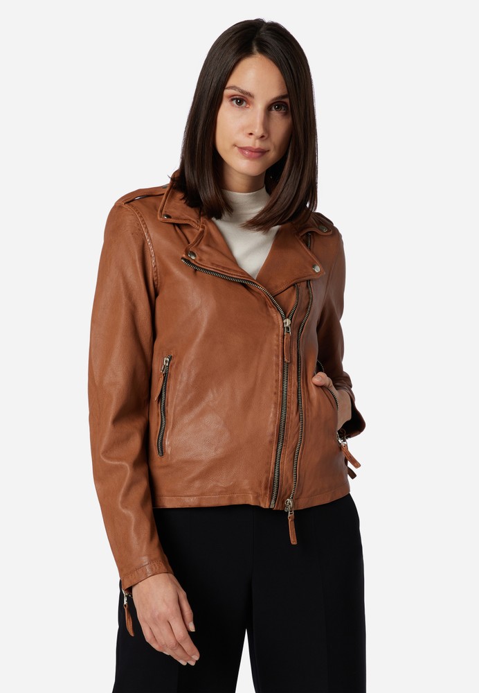 Ladies leather jacket Foxy, Cognac Brown in 14 colors, Bild 2