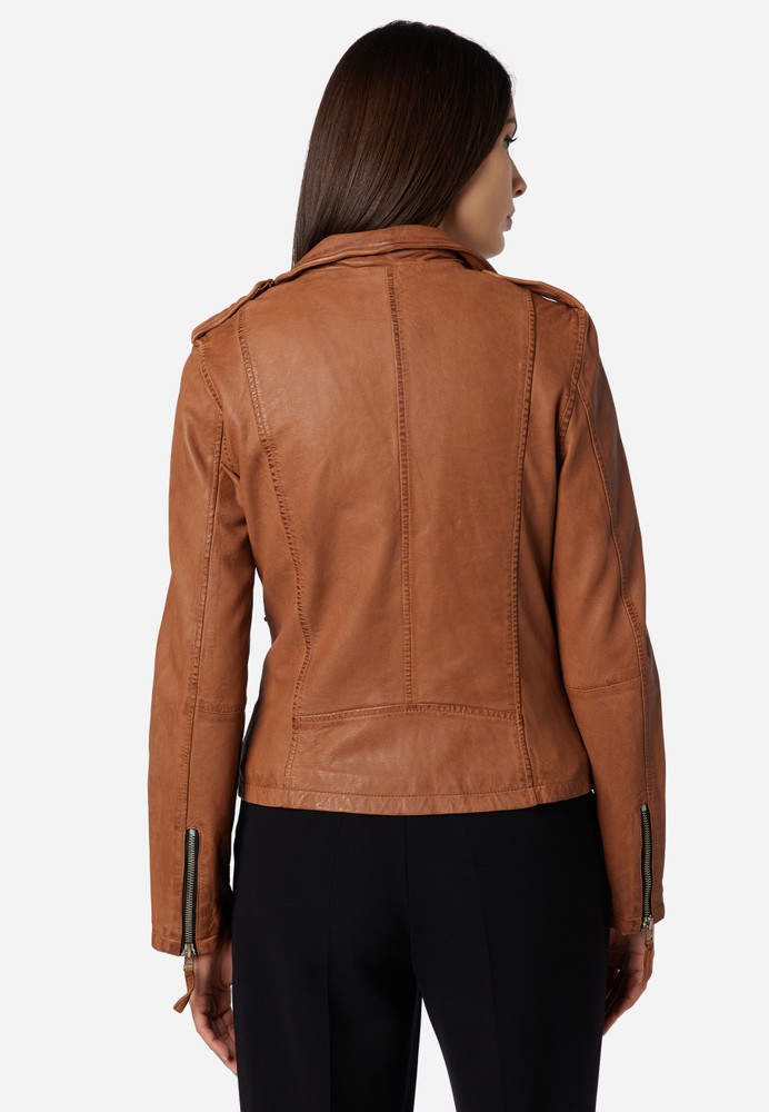 Ladies leather jacket Foxy, Cognac Brown in 14 colors, Bild 4