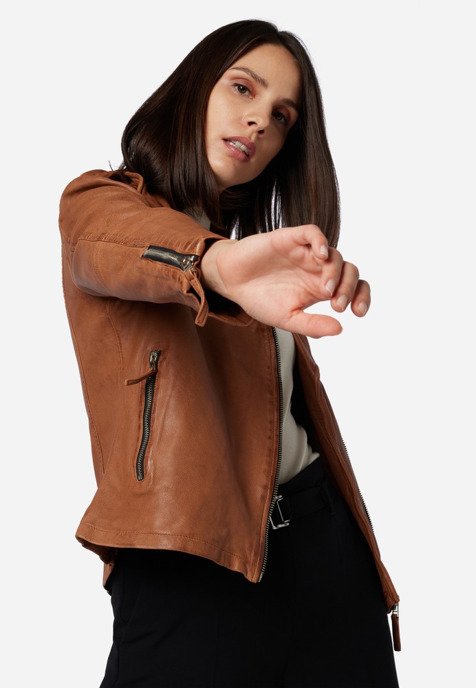 Ladies leather jacket Foxy, Cognac Brown in 14 colors, Bild 6