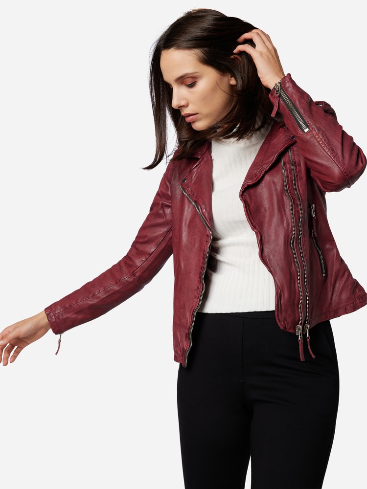 Ladies Leather Jacket Foxy, Oxblood Red in 14 colors, Bild 5