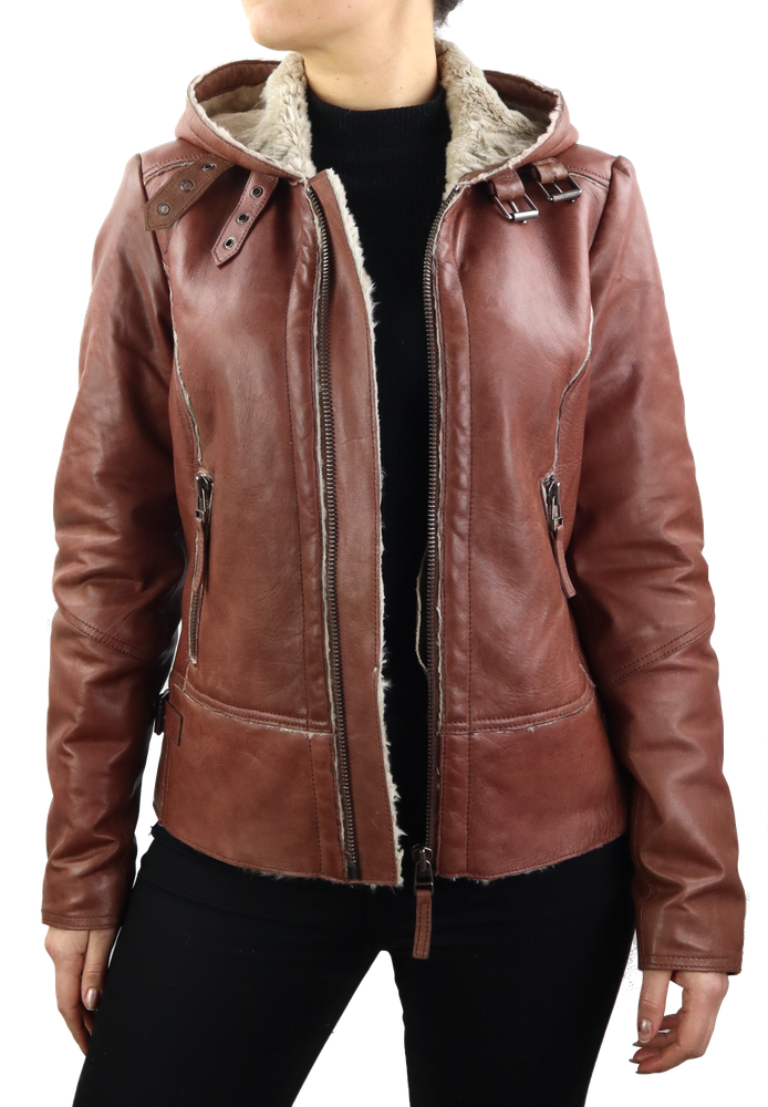 Ladies leather jacket Jule, cognac in 3 colors, Bild 4