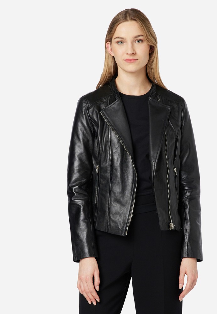 Ladies leather jacket Rylee Biker, Black in 5 colors, Bild 1