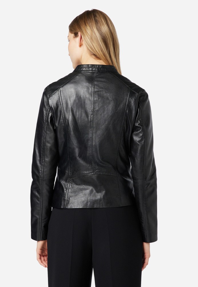 Ladies leather jacket Rylee Biker, Black in 5 colors, Bild 3
