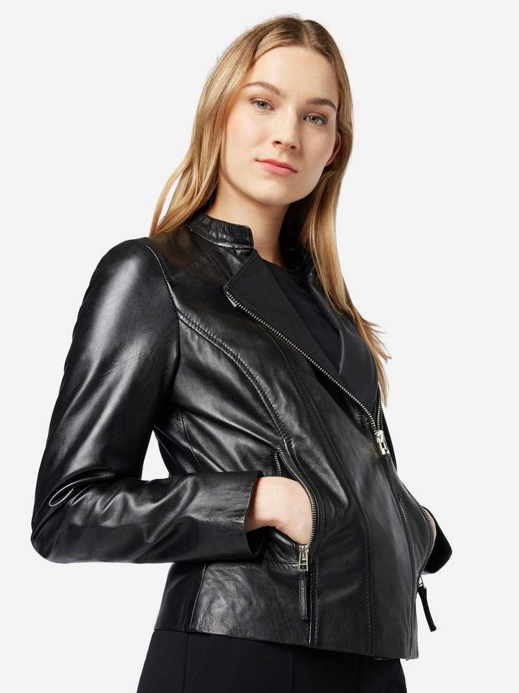 Ladies leather jacket Rylee Biker, Black in 5 colors, Bild 5