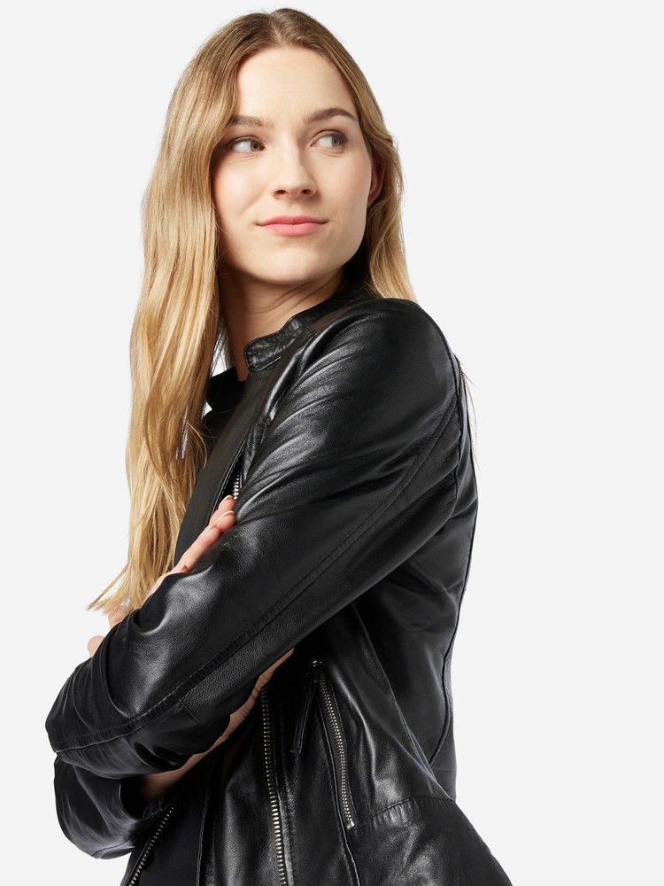 Ladies leather jacket Rylee Biker, Black in 5 colors, Bild 4