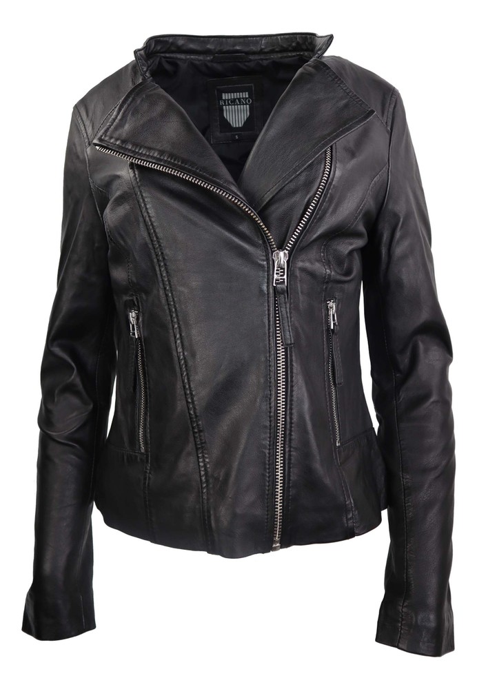 Ladies leather jacket Rylee Biker, Black in 5 colors, Bild 6