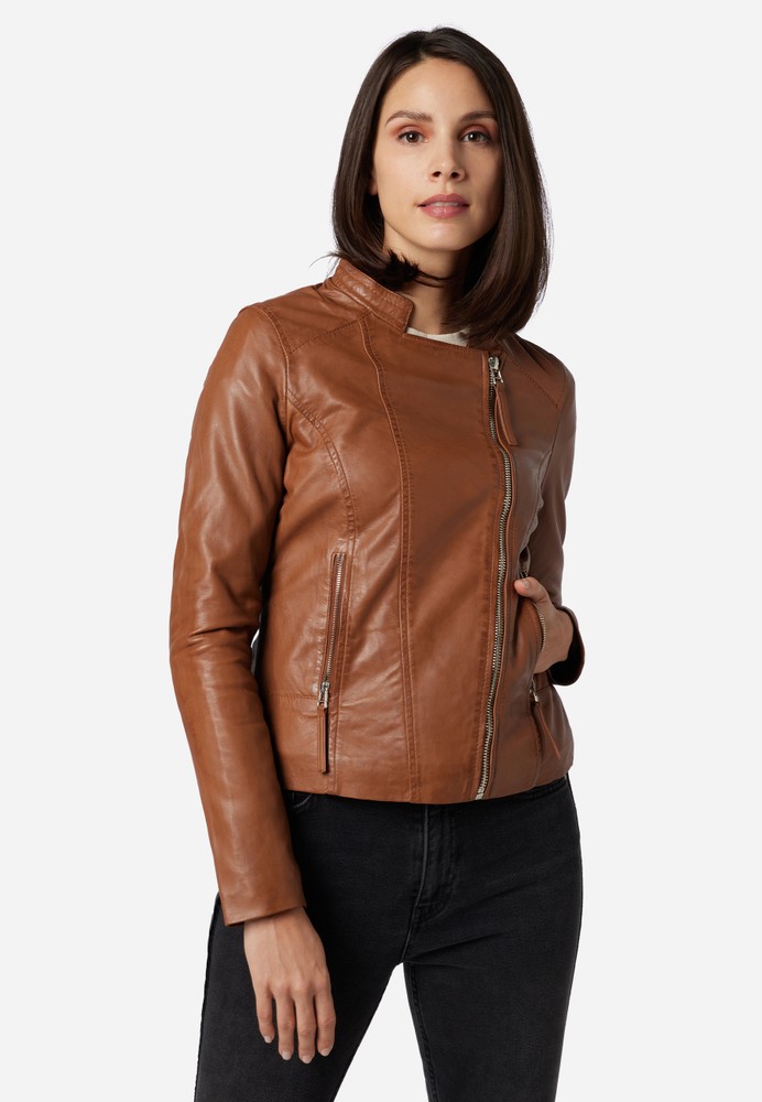Ladies leather jacket Rylee Biker, Cognac in 5 colors, Bild 5